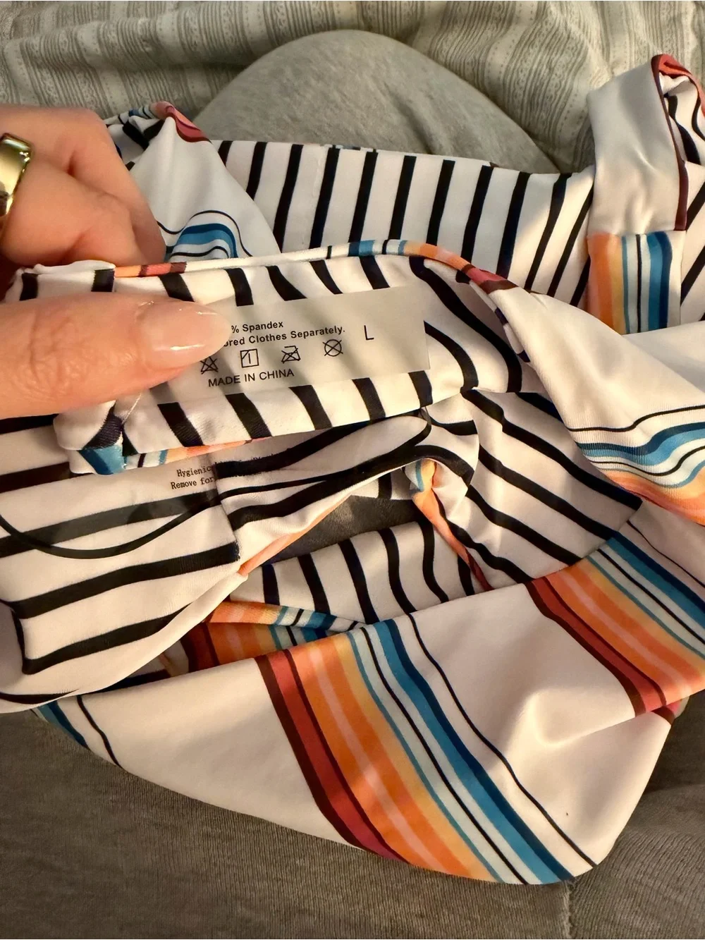 SHEIN  Bikini Top and Bottom Set with Orange, Blue and Tan Stripes